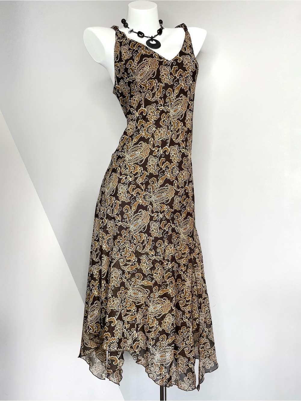 Brown Boho Paisley Flowy Midi Slip Dress